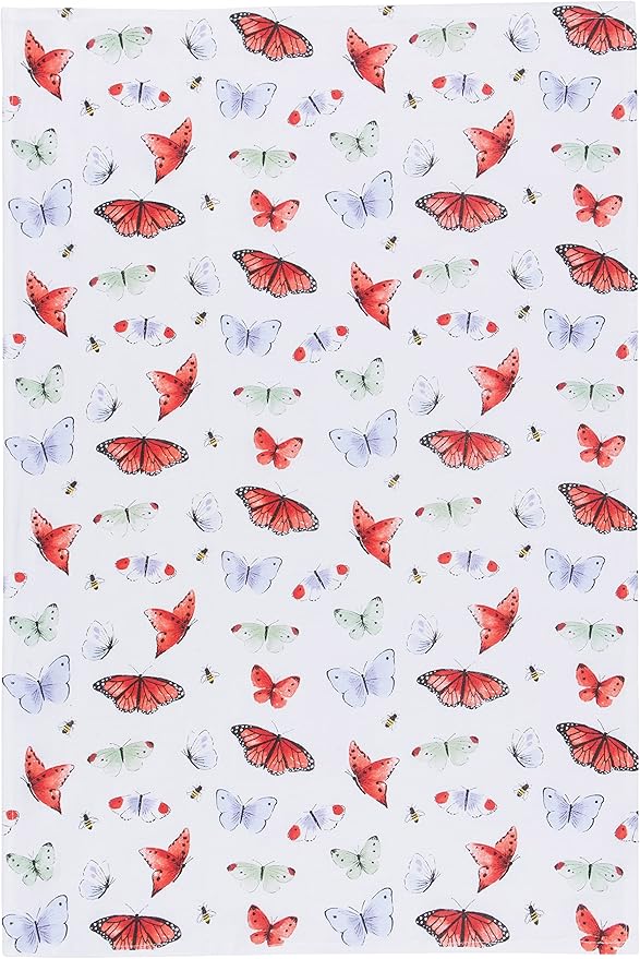 Now Designs Kitchen Towels Set/3 Assorted, Morning Meadow Butterfly, W20 x L30in, Absorbent Dish Cloths