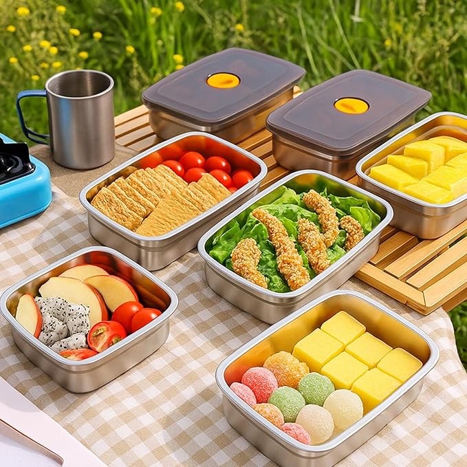 10 Pack Stainless Steel Food Storage Containers with Airtight Leak-Proof Lids, 34oz Reusable Meal Prep Lunch Boxes, Freezer & Dishwasher Safe Metal Containers for Leftovers & Snacks