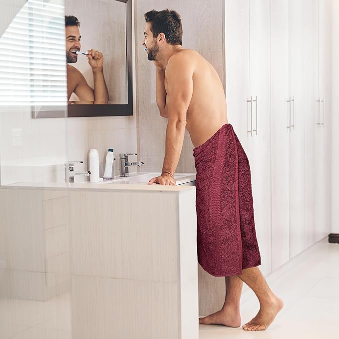 Large Bath Towels Set of 6 โ 100% Cotton Terry โ 24" x 50" โ Quick Dry, Soft & Highly Absorbent โ Burgundy Towels for Bathroom, Gym, Spa, Pool & Daily Use