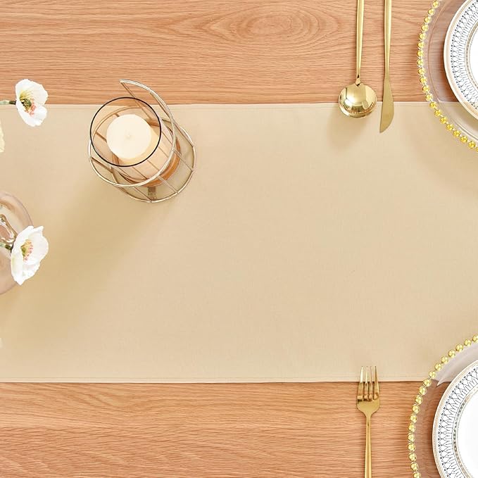 Farmhouse Rustic Table Runner Beige Faux Linen Table Runners Water Resistant Table Runner 72 inches Long for Living Room Dresser Bedroom Kitchen Dining Party 13x72 Inch
