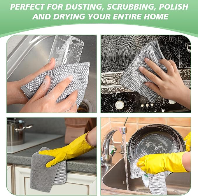 SINLAND Microfiber Dish Cloth Dish Rags for Washing Dishes Best Kitchen Cloths Cleaning Cloths with Poly Scour Side 12Inchx12Inch 20Pack Grey