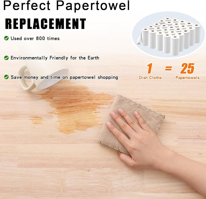Homaxy 12 Pack Kitchen Dish Cloths (10 x 10 Inches, Tan), Super Soft and Absorbent Coral Velvet Dish Towels, Nonstick Oil Fast Drying Microfiber Cleaning Cloth, No Lint Household Dishcloths