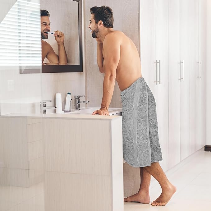Medium Size Bath Towels Set of 6 โ 100% Cotton Terry โ 24" x 48" โ Quick Dry, Soft & Highly Absorbent โ Light Grey Towels for Bathroom, Gym, Spa, Pool & Daily Use