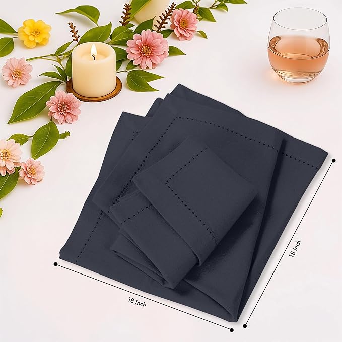 Ruvanti Cloth Napkins Set of 12, 100% Cotton High GSM 18x18 Inches, Hem Stitched Corners, Soft, Washable, Highly Durable & Absorbent, Perfect for Parties, Christmas, Thanksgiving Dinners – Ombre Blue