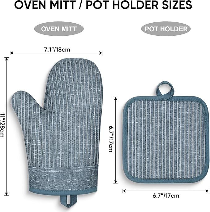Oven Mitts and Pot Holders, Silicone Oven Gloves, 500 F Heat Resistant Oven Mitts Sets, Non-Slip Silicone Textured Grip, Blue