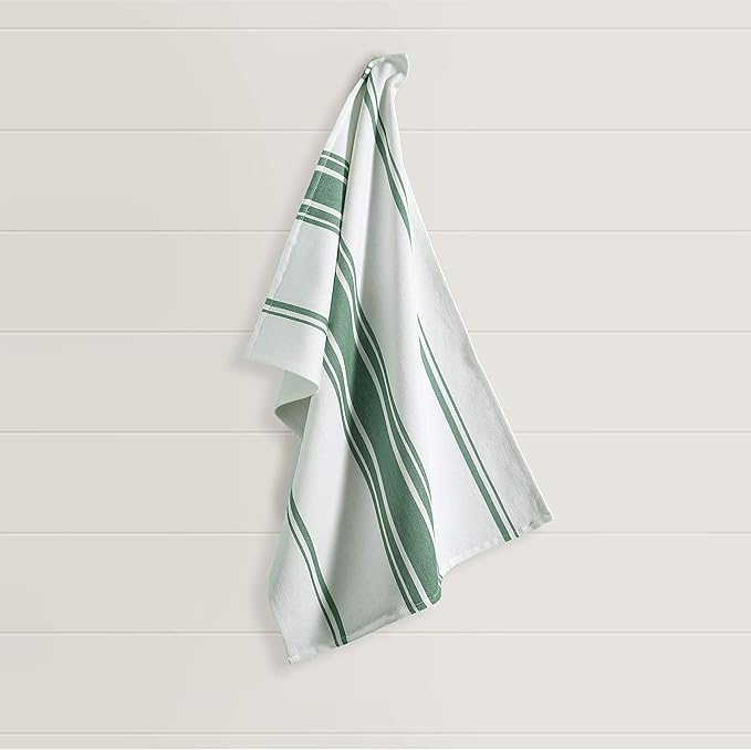 Kitchen Towels Set – Pack of 3 (20’’ x 30’’) Extra Large Premium Cotton Dish Towels for Kitchen – Absorbent – 100% Cotton – with Hanging Loop – Green Multi Design Striped