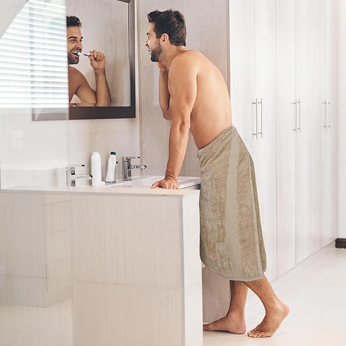 Large Bath Towels Set of 6 โ 100% Cotton Terry โ 24" x 50" โ Quick Dry, Soft & Highly Absorbent โ Beige Towels for Bathroom, Gym, Spa, Pool & Daily Use