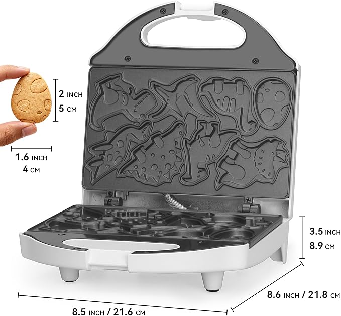 SugarWhisk Dinosaur Mini Waffle Maker for Kids, Mini Pancake Maker Machine for Halloween, 8 Different Shaped Dinos in Minutes, Electric Non-Stick Waffle Iron, White
