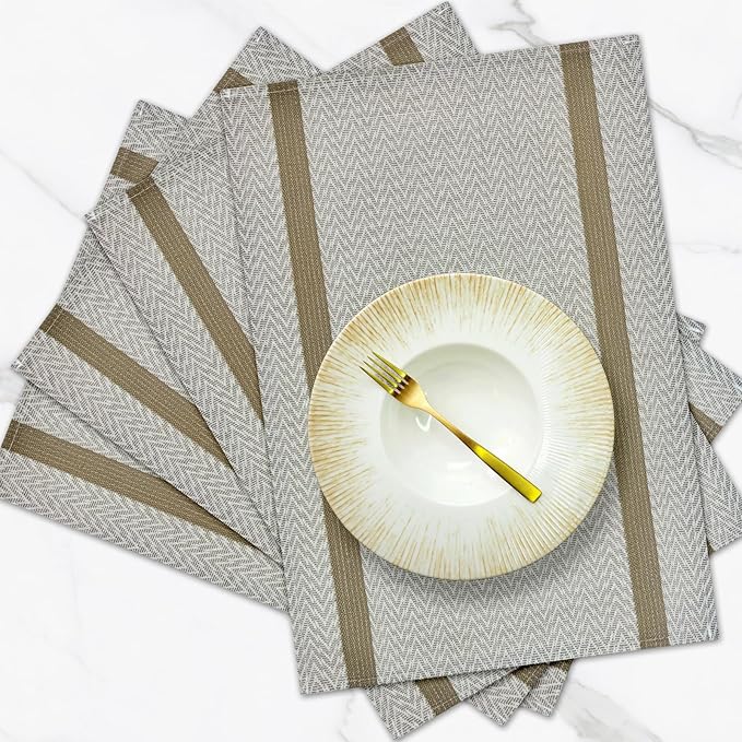 Beige Placemats Set of 4, 12x18 Inch Heat-Resistant Washable Easy to Clean Place Mats, Faux Linen Cloth Table Mats Suitable for Indoor/Outdoor Parties & Kitchen Decor (Beige)