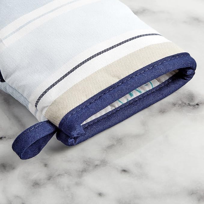 Martha Stewart Thin Stripe Mini Oven Mitt 2-Pack Set, Blue, 5.5"X8"