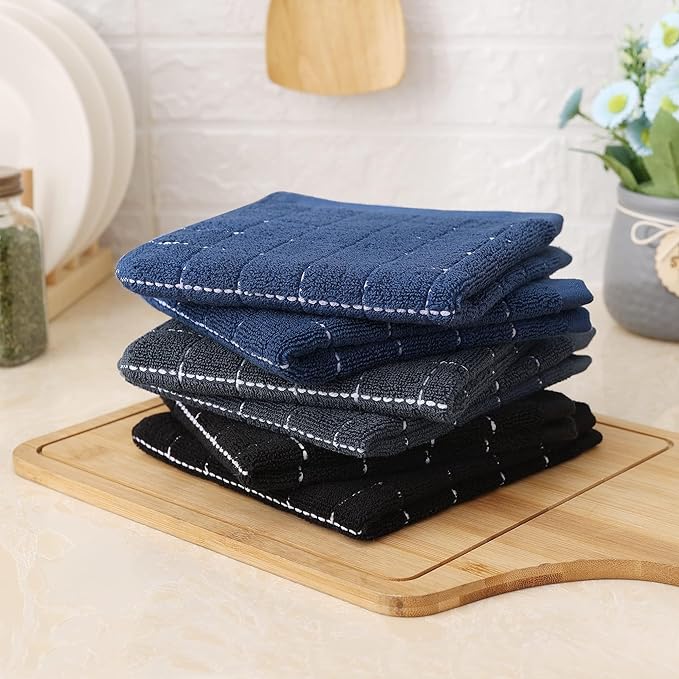 Homaxy 100% Cotton Terry Kitchen Dish Cloths, Ultra Soft and Absorbent Dish Towels for Kitchen, Suitable for Drying and Washing Dishes, 8 Pack, 12 x 12 Inches, Mixed Colour