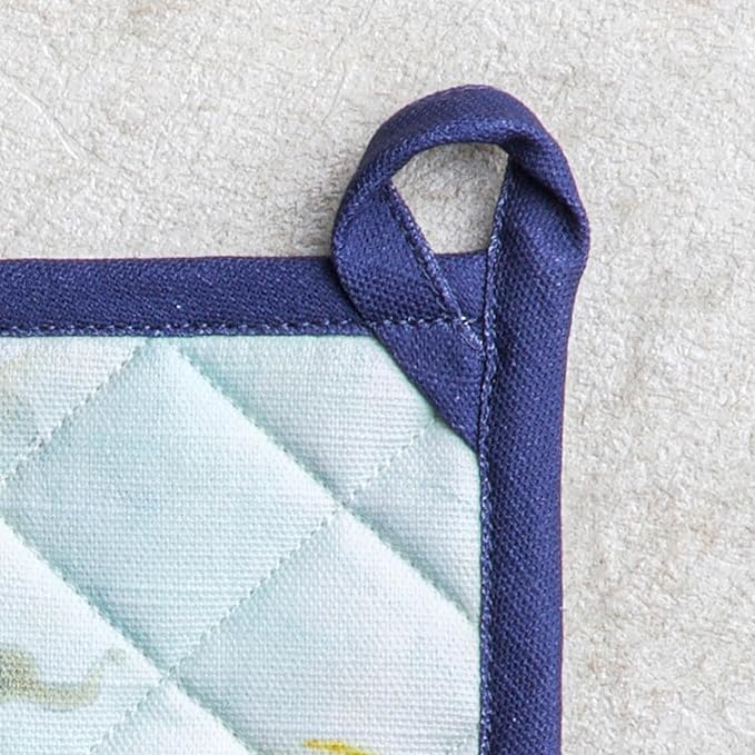 Maison d' Hermine Pot Holders 100% Cotton Heat Resistant Potholders 8" x 8" Hot Pads with Loop Cooking Baking Gifts for Mothers Day Handling Hot Pans Spring/Summer (Pack of 2, Lazy Summer Days)