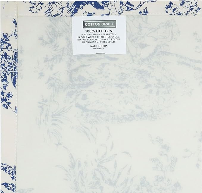 COTTON CRAFT French Country Toile Cloth Cocktail Napkins - Set of 12 - 100% Cotton Bar Napkin for Happy Hour, Beverage, Dessert, Drinks - Holiday Party Gift - 10x10 - Blue