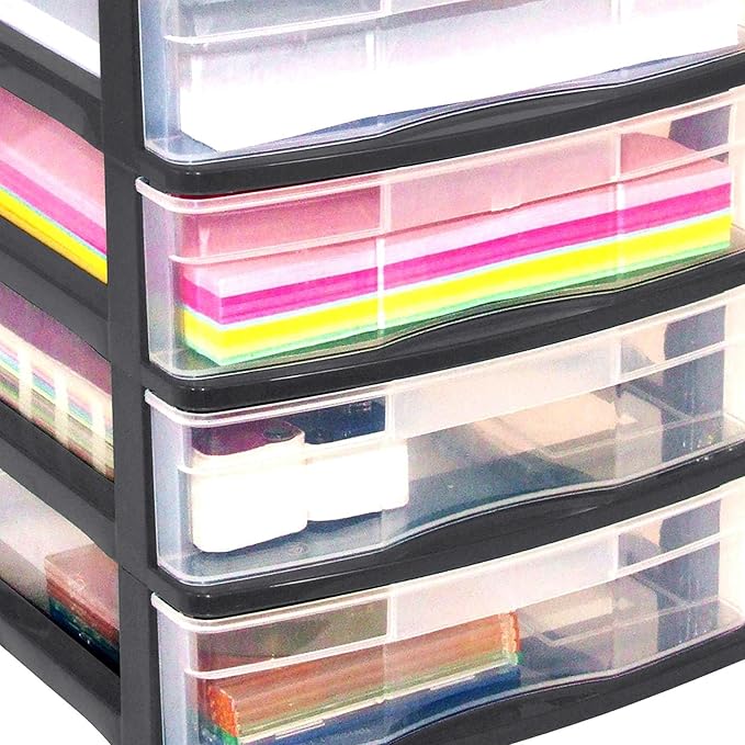 Gracious Living 4 Drawer Desktop & Countertop Organizer w/Organization Lid for Craft Storage, Office Supplies & School Supplies, Black/Clear (2 Pack)