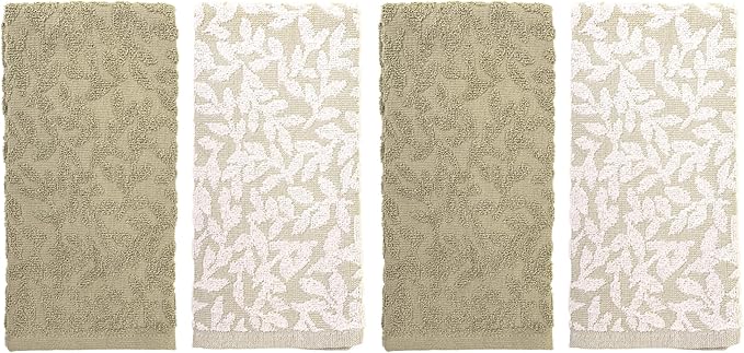 MosJos 4 Pack Hand Towels, Cotton Sage Green and White Floral Kitchen Towel, Soft and Absorbent Hand Drying Towels 18 x 28