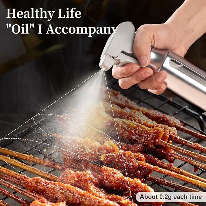 Oil Sprayer for Cooking,Stainless Steel Olive Oil Mister for Air Fryer Frosted Oil Dispenser Bottles Fat Reduction Glass Oil Spray Pot 6.35oz(180ml) Capacity
