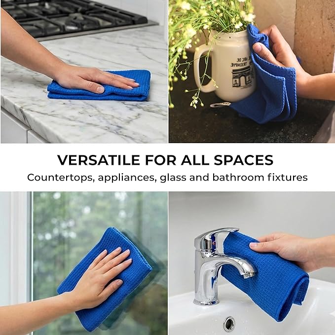 Royal Blue Cotton Cleaning Rags For Housekeeping - Trapos Paños De Limpieza Reutilizables - Kitchen Bar Shop Towel Dish Mop Wash Cloth For House - Reusable Washable Absorbent - 13"x13" 12 Pack