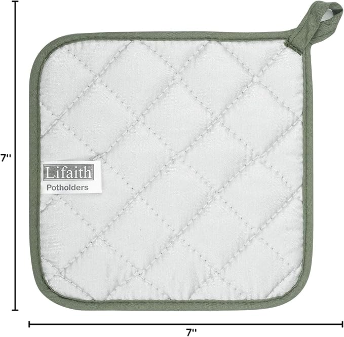 Pot Holders for Kitchen, 100% Cotton Terry Pot Holder Set of 5, Heat Resistant Hot Pads for Cooking, Baking, Hot Dishes and Countertop Protection, Olive Green