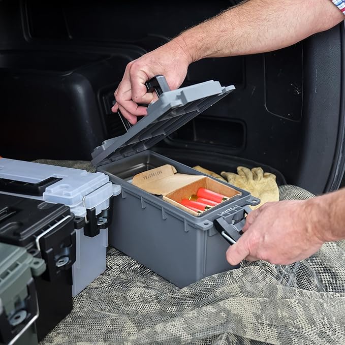 Sheffield 12792 2-Pack Ammo Storage Box, Stackable .30 Cal Field Boxes, Water and Dust Resistant, Lockable Storage Box with Handle, Secures Hunting Gear, Supplies, and Bullets, Made in USA, Gray