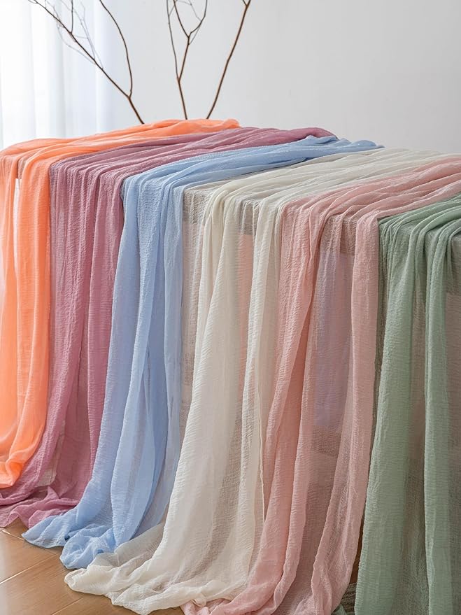 Keketoarrange 6pcs Fresh Salmon Cheesecloth Table Runner Valentines Decor Peach Echo Gauze 120 Inch 10 FT Boho Table Runner for Wedding Baby Shower Bridal Shower Party Sheer Spring Home Decorations