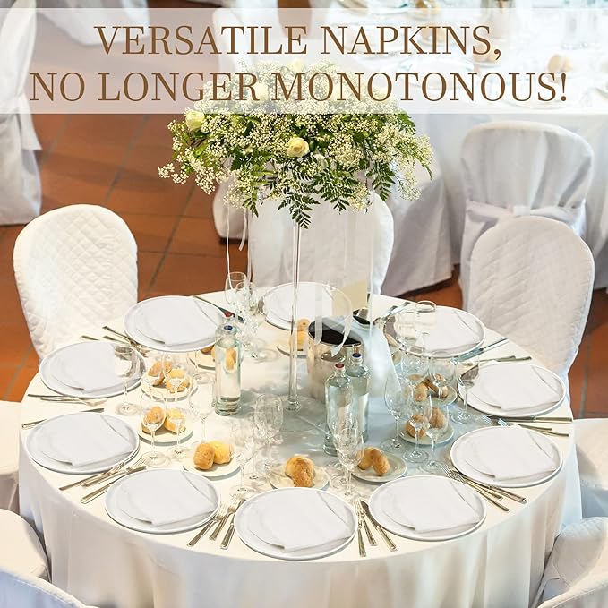 Preboun 24 Pcs Fringe Napkins Bulk Cloth Cotton Soft 17 x 17 Inch Rustic Reusable Washable Festive Square Table Napkins with Fringe for Parties Wedding Restaurant Table Accessory(White)