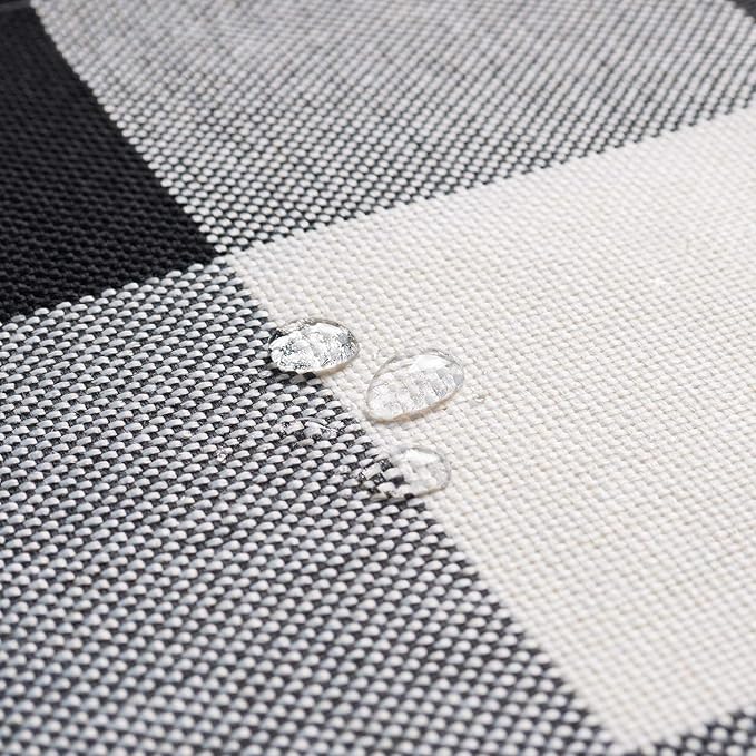 Black and White Placemats Set of 4, Linen Buffalo Plaid Double Layer Spring Placemats Check Kitchen Table Mats,Waterproof Heat Resistant Durable Cloth Washable Placemats 12 x 18 Inches