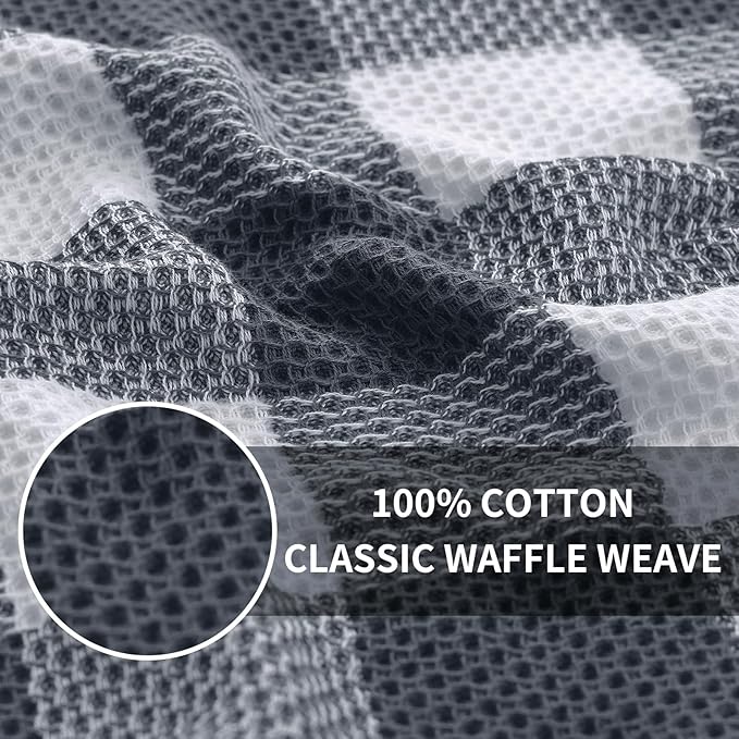 Homaxy 100% Cotton Waffle Weave Check Plaid Dish Cloths, 12 x 12 Inches, Super Soft and Absorbent Dish Towels Quick Drying Dish Rags, 6-Pack, White & Dark Grey