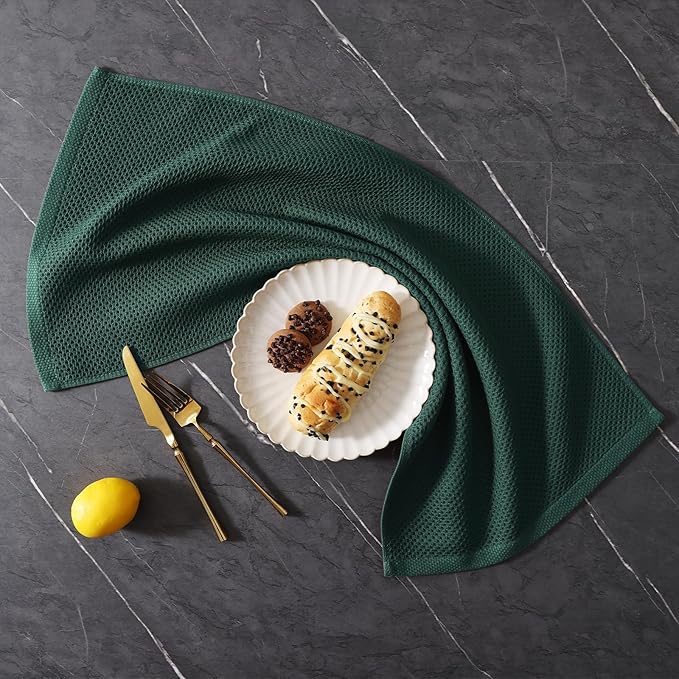Homaxy 100% Cotton Kitchen Towels and Dishcloths Set, 12 x 12 Inches and 13 x 28 Inches, Set of 16 Bulk Kitchen Towels Set, Ultra Soft Absorbent Dish Cloths for Washing Dishes, Blackish Green