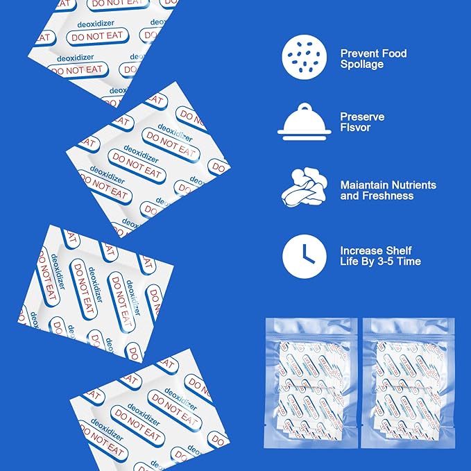 500cc Oxygen Absorbers for Food Storage - 100 Count (20x Packs of 5) - for Long Term Food Storage & Survival, Mylar Bags, Canning, Harvest Right Freeze Dryer, Dehydrated, and Preserved Foods