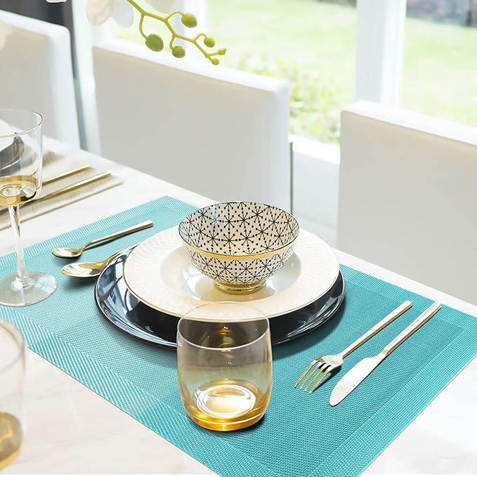 Aofmee Placemats, Placemats Set of 6, Heat Resistant Place Mats, Washable PVC Table Mats, Woven Vinyl Plastic Placemats for Dining Table, Non-Slip Stain Resistant Kitchen Table Placemats Easy to Clean