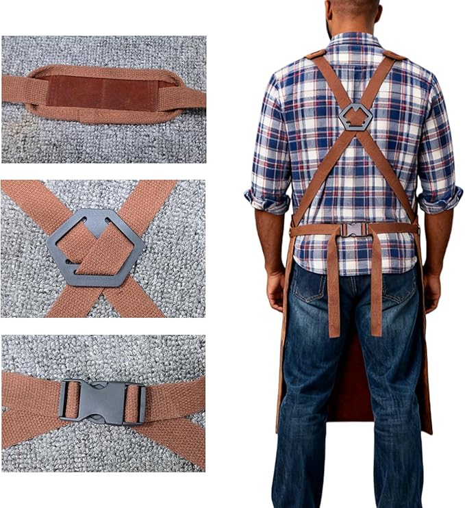 20-Pocket Heavy-Duty Waxed Canvas Work Apron – Fully Adjustable, Vintage Style Tool Organizer