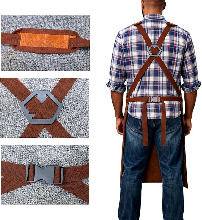 20-Pocket Heavy-Duty Waxed Canvas Work Apron – Fully Adjustable, Vintage Style Tool Organizer