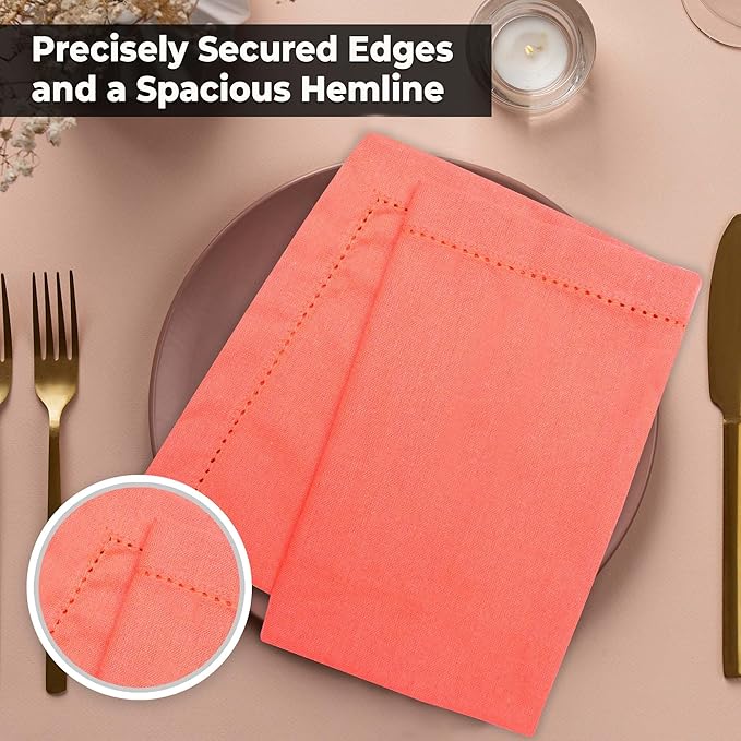 Urban Villa Cloth Napkins Set of 12(20x20 Inches)100% Cotton Hemstitch Napkins Cloth Washable Durable Reusable Absorbent Table Dinner Napkins Cloth for Hotel Lunch Restaurant Weddings Parties - Orange