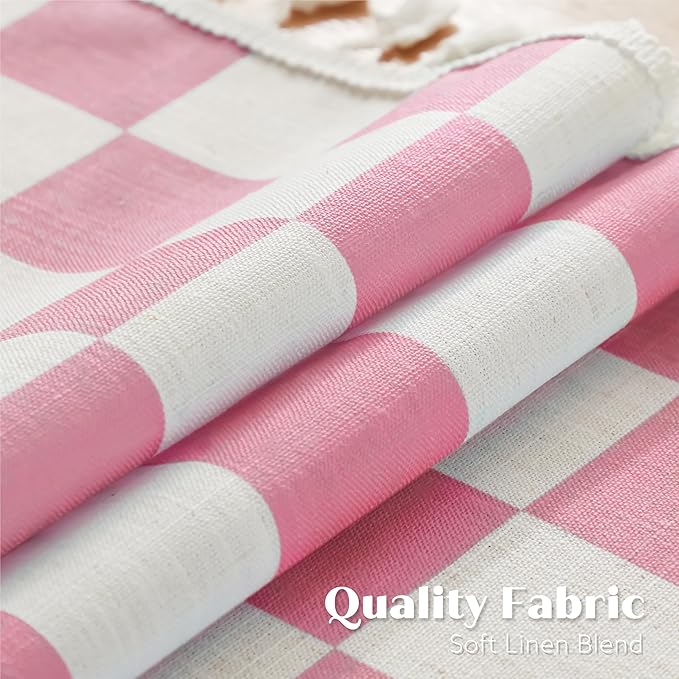 Ohocut Pink Checkered Table Runner with Tassel Farmhouse Rustic Vintage Retro Linen Table Runner 72 Long for Dinning Race Party Decoration 13''x72''