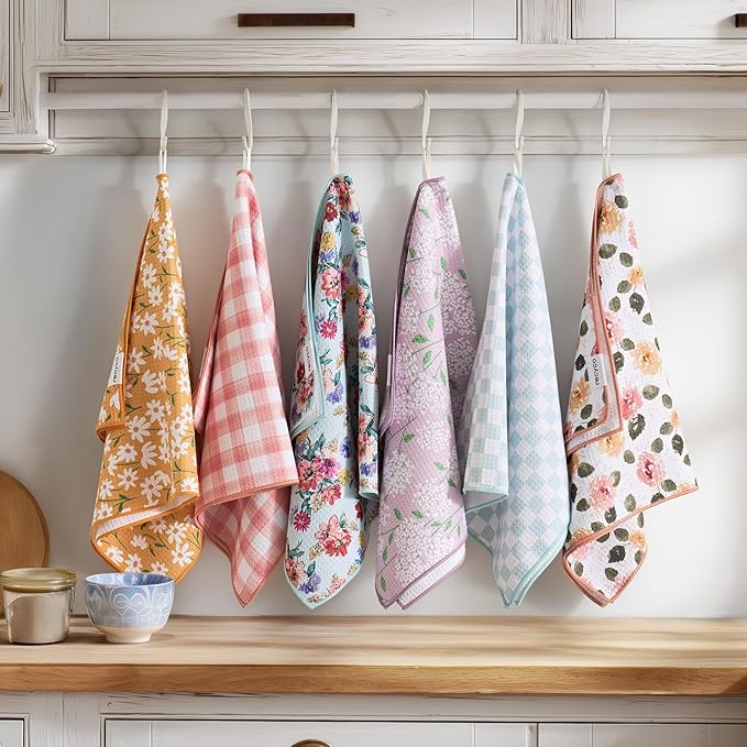 RECYCO Waffle Kitchen Towel Set of 2 - Quick Dry Microfiber Sustainable Dish Towels - Absorbent Reusable Cleaning Tea Towels - Lightweight Hand Towels,16”x 28”, Rose Plaid