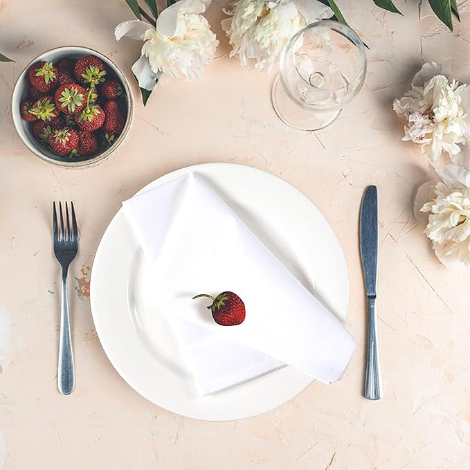 Hemmed Edge Cloth Dinner Napkins Set of 4 18x18 Inches - White, Soft Decorative Premium Dinning Table Linen Napkin Ideal for Kitchen, Spring, Easter | Washable Polyester Fibre Napkin for Home Décor