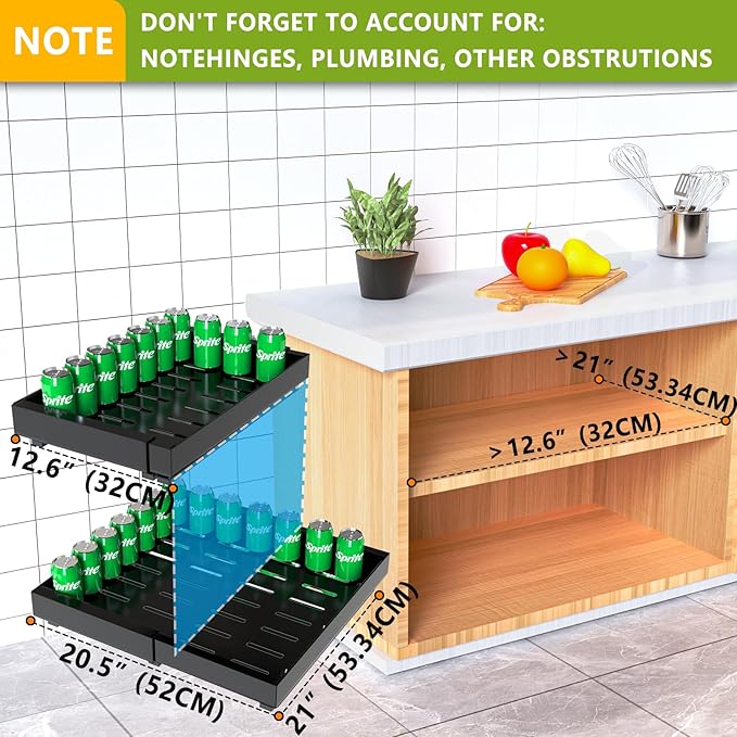Mlinavn Pull Out Cabinet Organizer 21" Deep Expandable Slide Out Drawer Organizers,No Drill Roll Out Drawers Adhesive with Nano Compatible Framed Cabinets Shelves for Kitchen Pantry Adjustable Width
