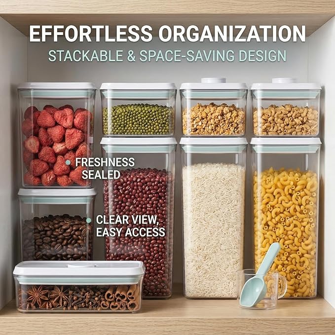 Pop Airtight Food Storage Containers with Lids Stackable Containers for Kitchen Pantry Organization Ideal for Cereal Snacks Flour Sugar Coffee and Spaghetti (gray, 6 pcs)