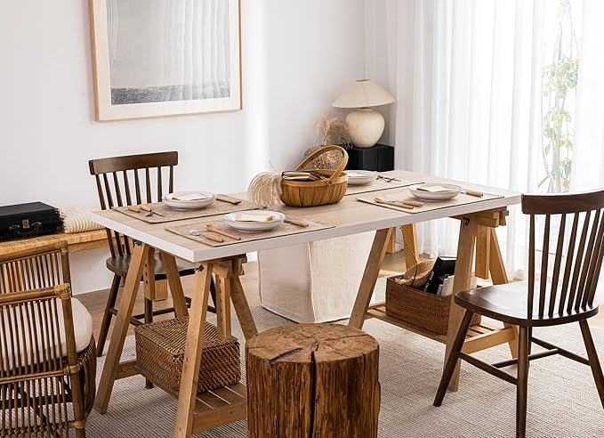 Kevin Textile Set of 4 Placemats Heat Resistant Dining Table Place Mats Kitchen Table Mats, 13"x19", Natural Linen