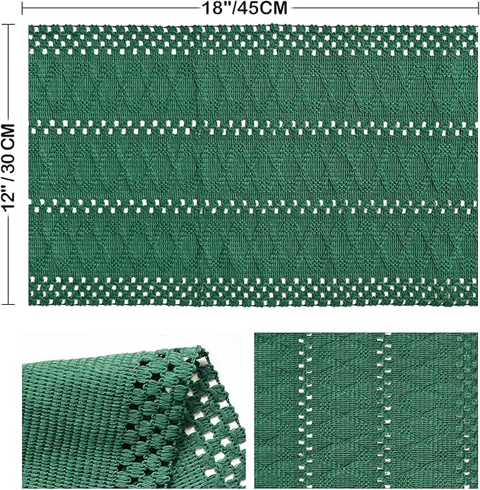Artoid Mode Dark Green Farmhouse Woven Rustic Hollow Placemats Set of 4,12x18 Inch Seasonal Holiday Table Mats Party Kitchen Dining Decoration