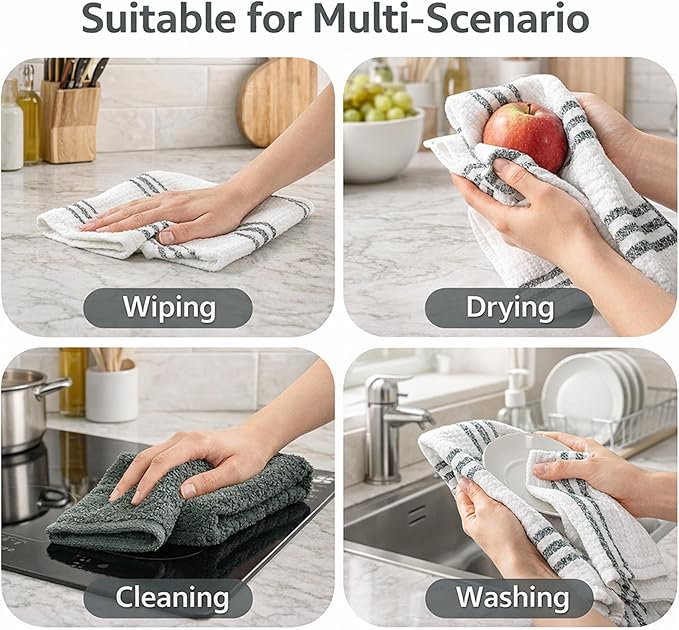 RIVERSIDE Pack of 12 Premium Kitchen Towels 16 x 26 Inches, 100% Cotton Kitchen Hand Towels, Super Soft and Highly Absorbent Dish Towels for Kitchen (Grey)