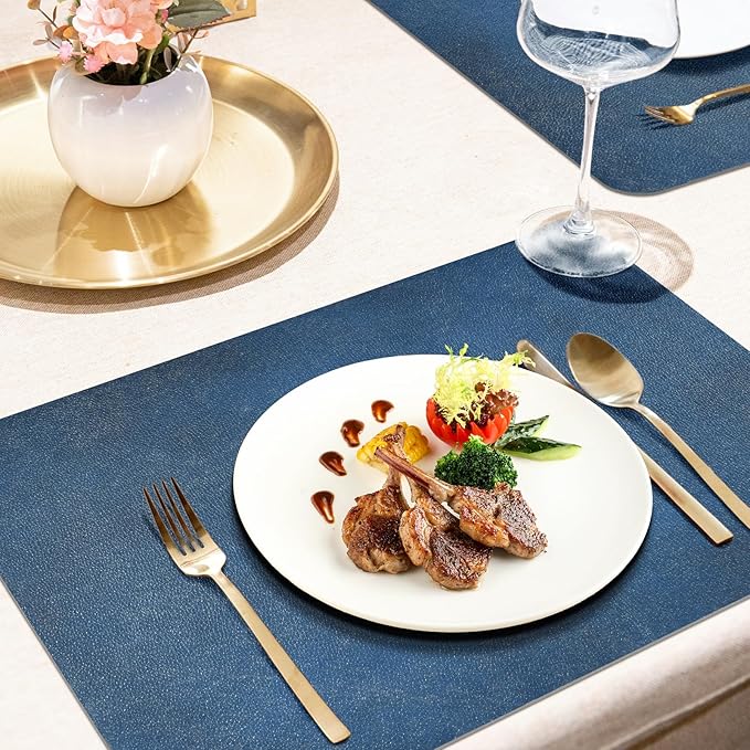 Vinyl Placemats Set of 4-12x17 Inch - Heat Resistant Washable Place Mats Waterproof Non-Slip Wipeable Table Mats for Dining Table Decor, Indoor/Outdoor Plastic Mat