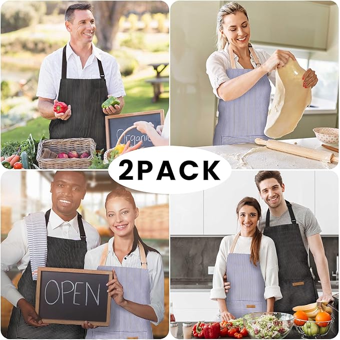 BeLuyi 2 Pack Adjustable Bib Apron with 2 Pockets Chef Cooking Kitchen Restaurant Aprons for Women Men