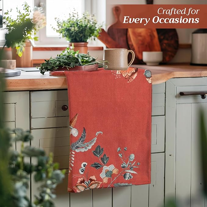 Maison d' Hermine Kitchen Towels Set of 3 100% Cotton 20" x 27.5" Reusable Cloth Tea Dish Towels Absorbent with Hanging Loop for Kitchen Dining Thanksgiving Christmas Decorations (Dalida)
