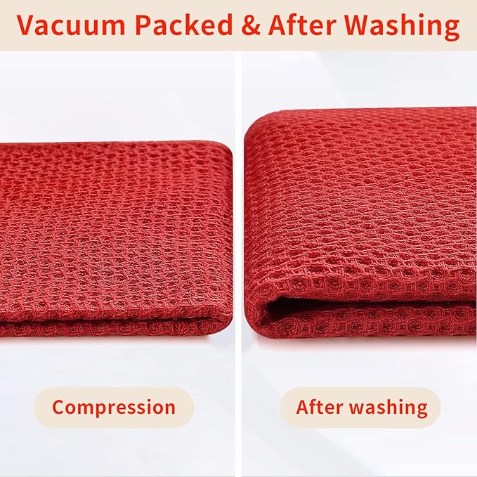Homaxy 100% Cotton Waffle Weave Kitchen Dish Cloths, Ultra Soft Absorbent Quick Drying Dish Towels, 12 x 12 Inches, 12-Pack, Red