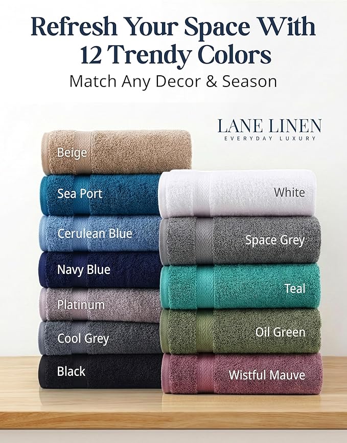 LANE LINEN 100% Ring Spun Cotton Bathroom Towel Set - 16 Piece - Soft, Quick Dry & Highly Absorbent - 4 Bath, 8 Wash cloths, 4 Hand Towels - Ideal for Guests & Perfect for Bathroom decor - Platinum