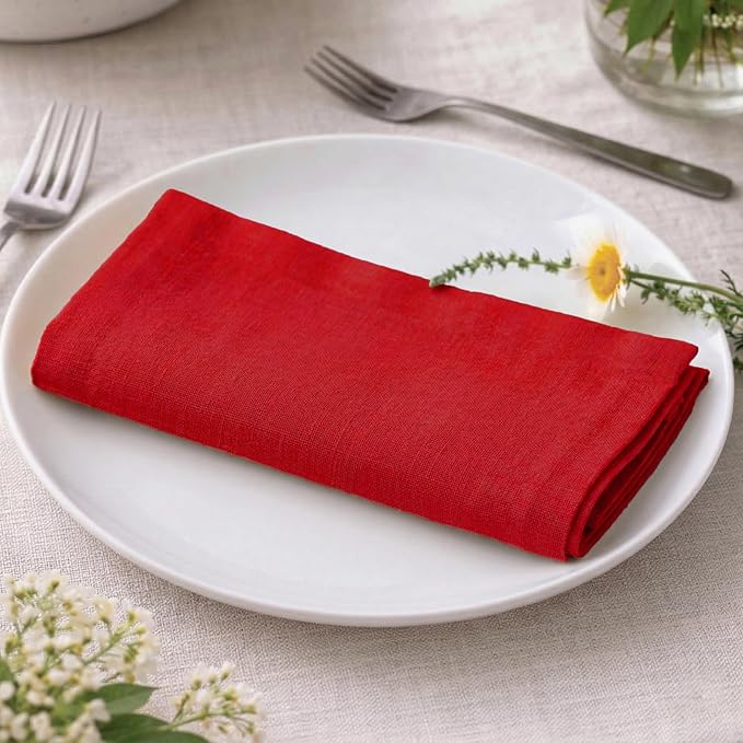 Ramanta Home Red Cotton Dinner Napkins Set of 12, 18x18 Inch 100% Cotton Cloth Napkins, Reusable Fabric Table Napkins for Everyday Dining, Parties, Weddings, Spring & Easter Table Décor Washable