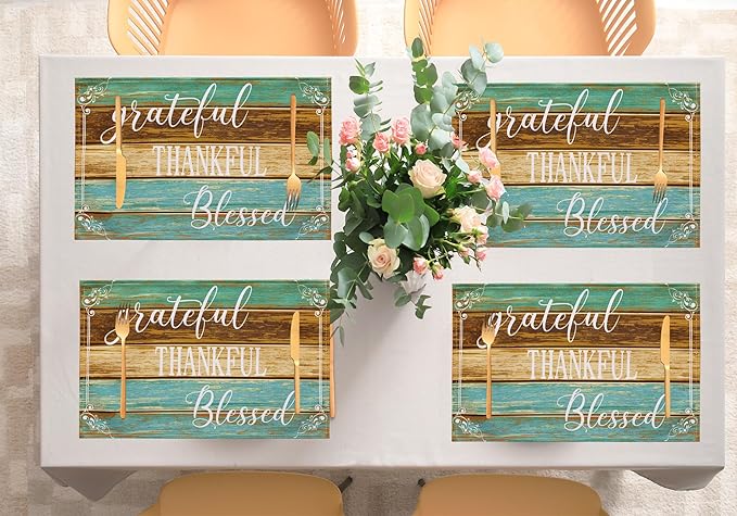 Farmhouse Table Placemats Set of 8 Place Mats Linen Wipeable Heat Resistant Placemats Washable Fabric Waterproof Rectangle Table Mat for Kitchen Dining Dinner 18 X 12 Inch, Retro