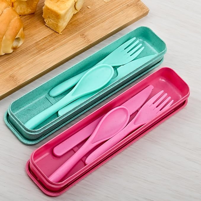 Travel Cutlery Case Portable Utensil Holder Large Travel Silverware Case Flatware Storage Box Camping Utensils Cutlery Cases for Fork Spoon Chopsticks Lunch Box, 9.6 x 2.1 inches (Multi)