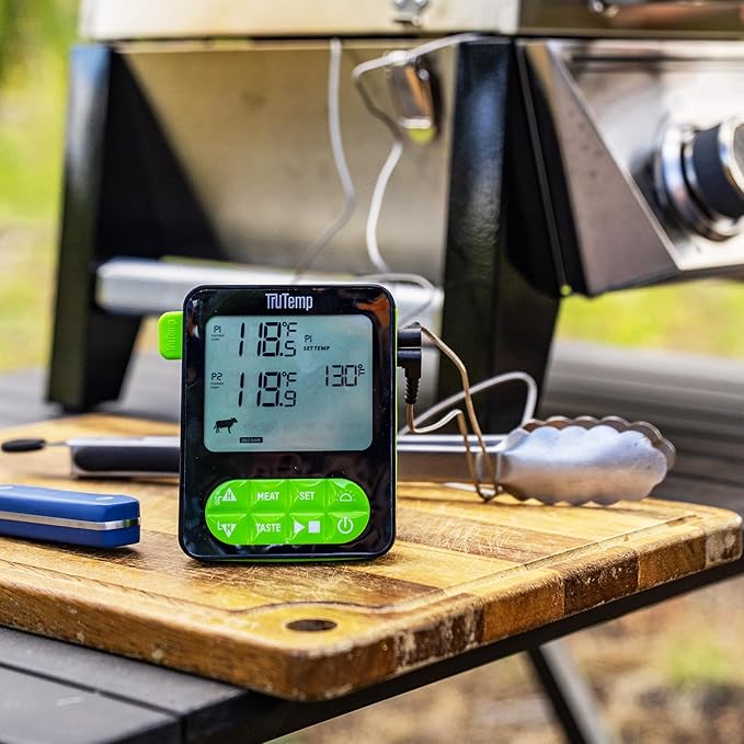 Taylor TruTemp Dual Probe Wired Programmable Meat and Food Thermometer, Digital for Cooking, Monitor Two Dishes with Two Probes for Baking, Grilling, and Roasting, User-Friendly, Backlit, Green
